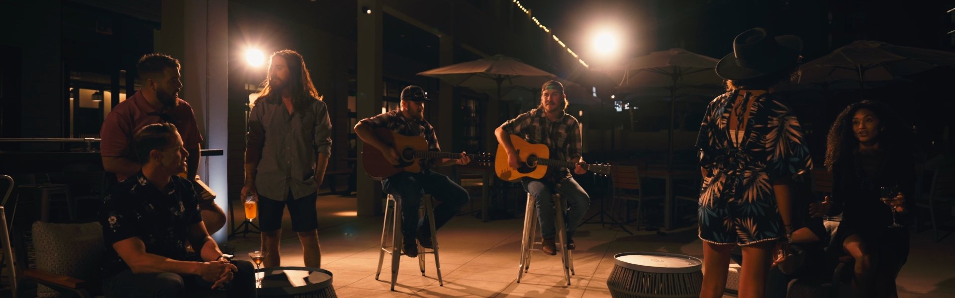 Black Drum Brewing after dark with live music, friends, dancing, and smore's around the firepits