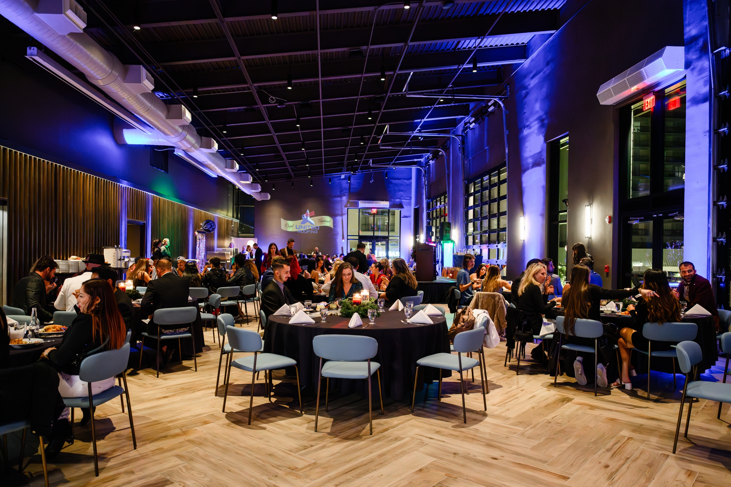 Seaside Vista set up for a private event. The tables are full of people