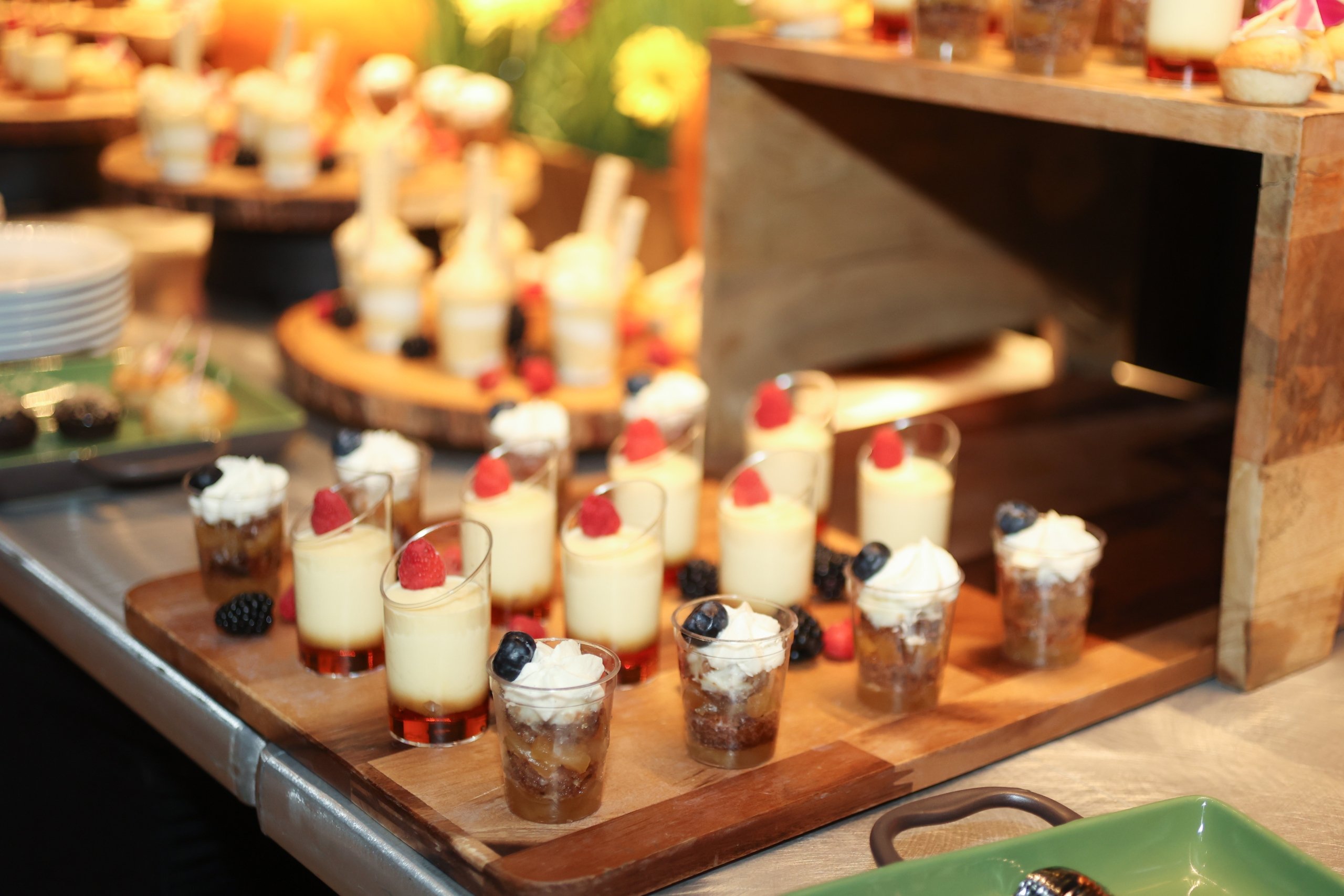 A spread of small desserts for a banquet event